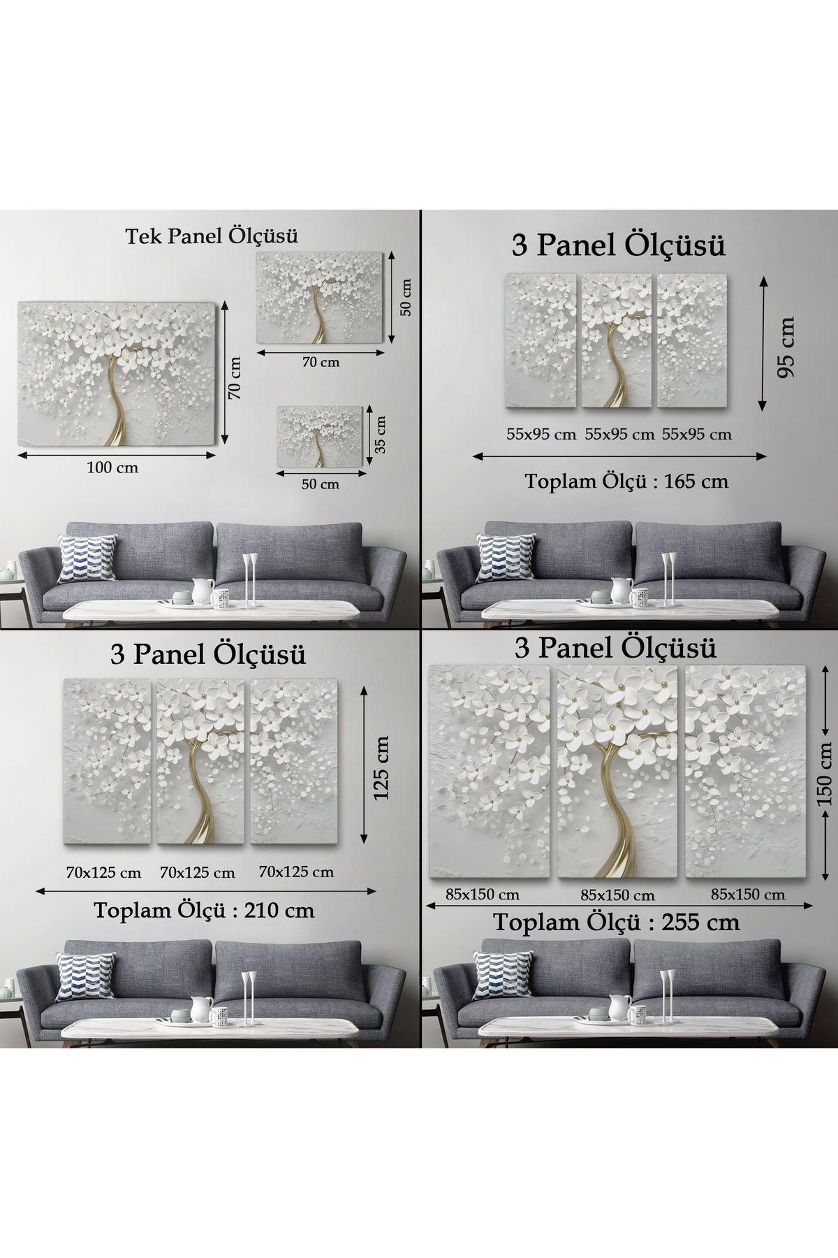 Beyaz Gelincik Ağacı Dekoratif Kanvas Duvar Tablosu-3645