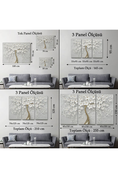 Beyaz Gelincik Ağacı Dekoratif Kanvas Duvar Tablosu-3645