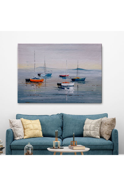 Deniz ve Yelkenliler Manzarası Yağlıboya Görünüm Dekoratif Kanvas Duvar Tablosu-3710