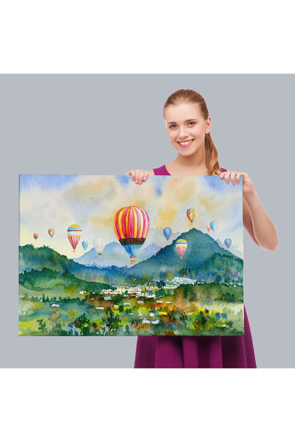 Kapadokya Hava Balonları Yağlıboya Görünüm Dekoratif Kanvas Duvar Tablosu-3747