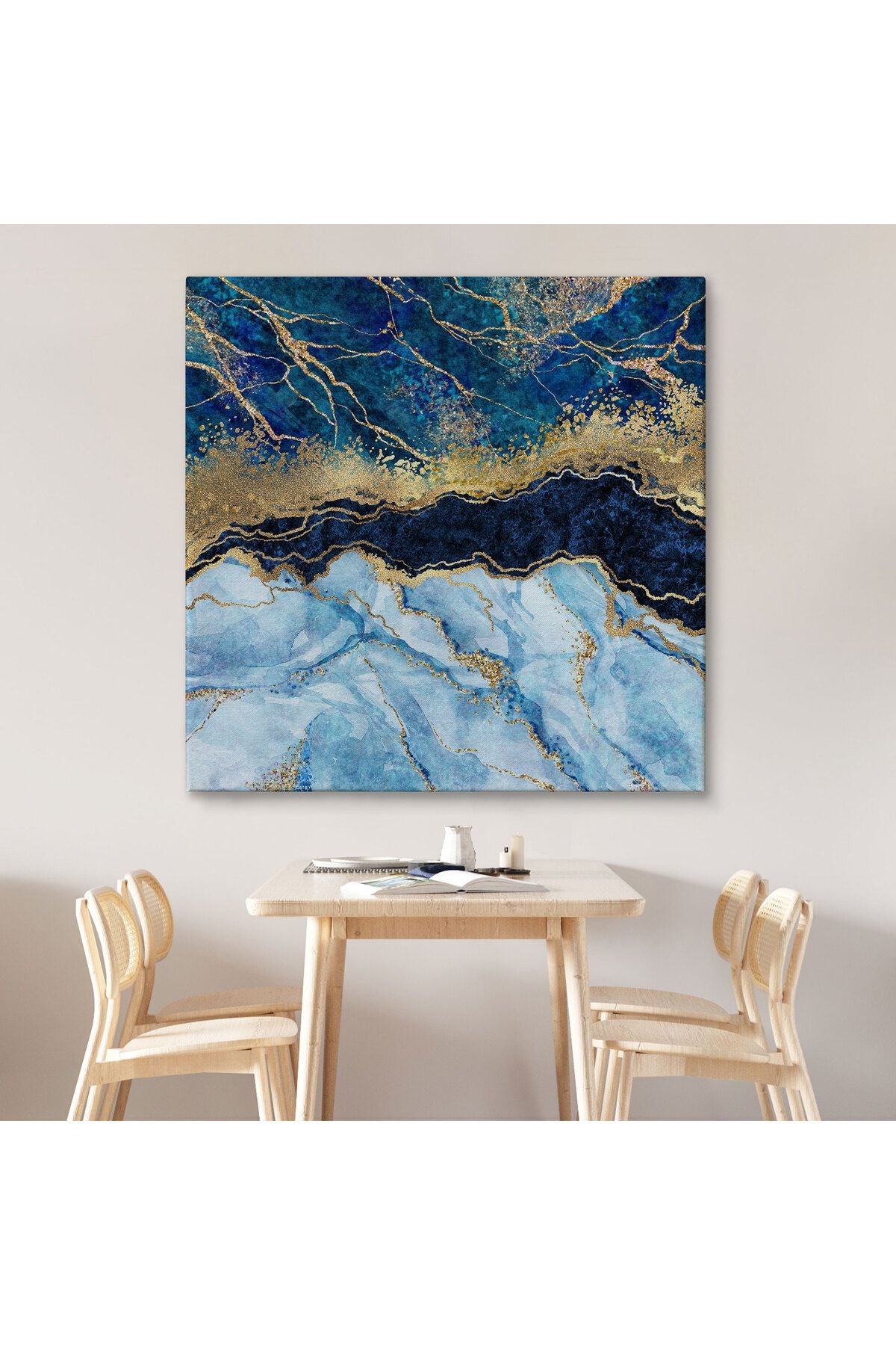 Mavi ve Gold'un Mükemmel Uyumu Mermer Görünümlü Modern Kanvas Tablo-5072