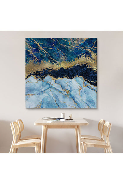 Mavi ve Gold'un Mükemmel Uyumu Mermer Görünümlü Modern Kanvas Tablo-5072