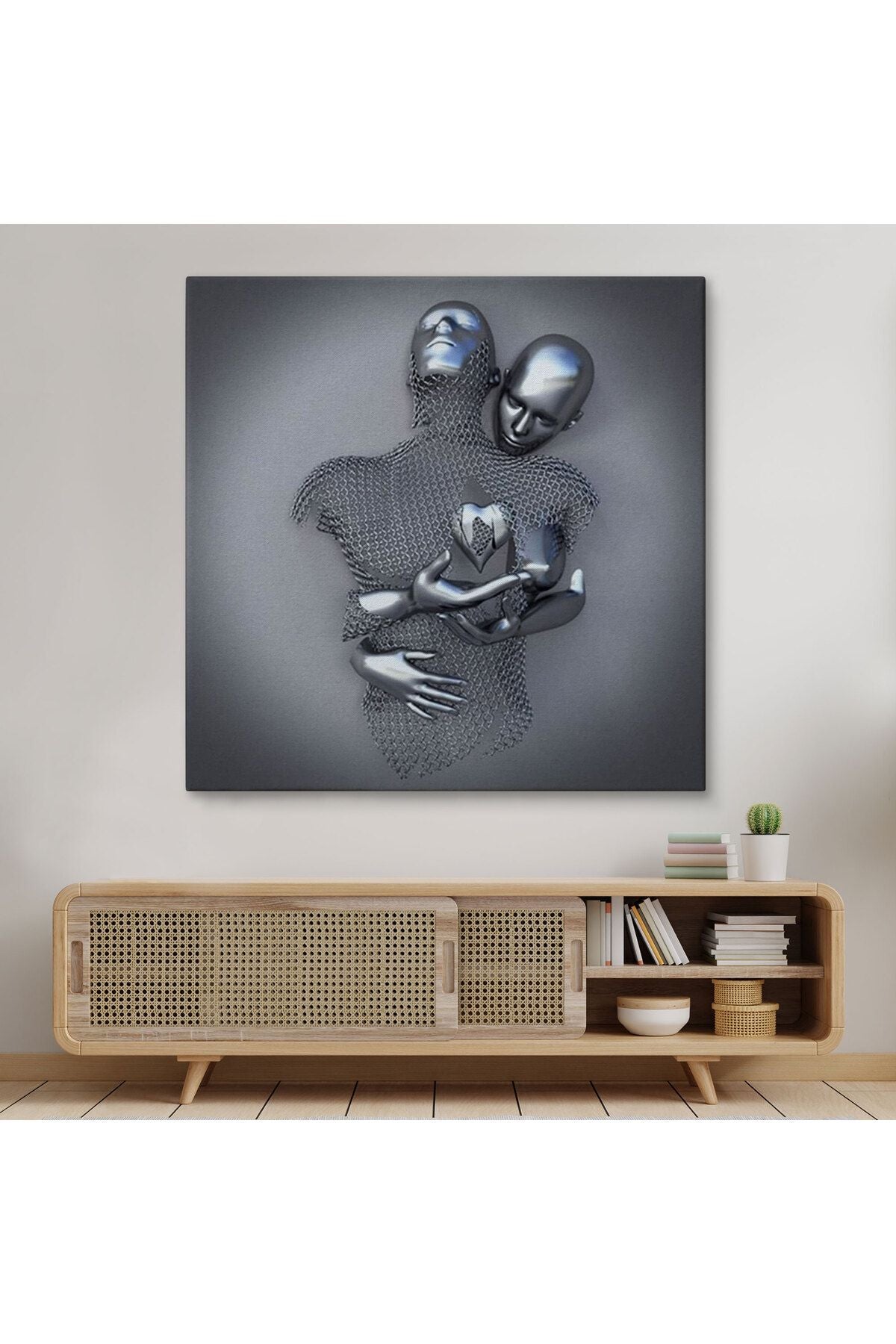Modern Duvar Dekoru, Romantik Beden, Aşk Sanatı, 3D Efektli Gümüş Kanvas Tablo-5358