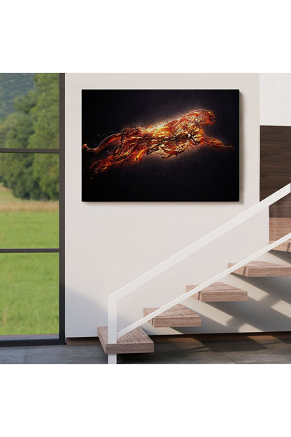 Altın Renkli Koşan Çita Kanvas Tablo, Hayvan Duvar Sanatı, Büyük Kanvas Tablo-5380