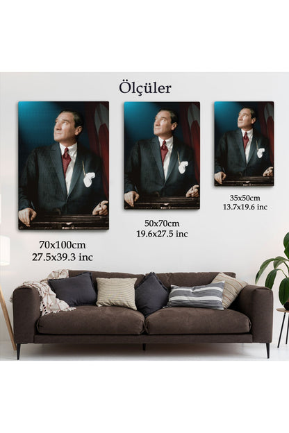 Atatürk Portre Tablosu Mustafa Kemal Atatürk Dikdörtgen Dekoratif Kanvas Tablo-CO-64