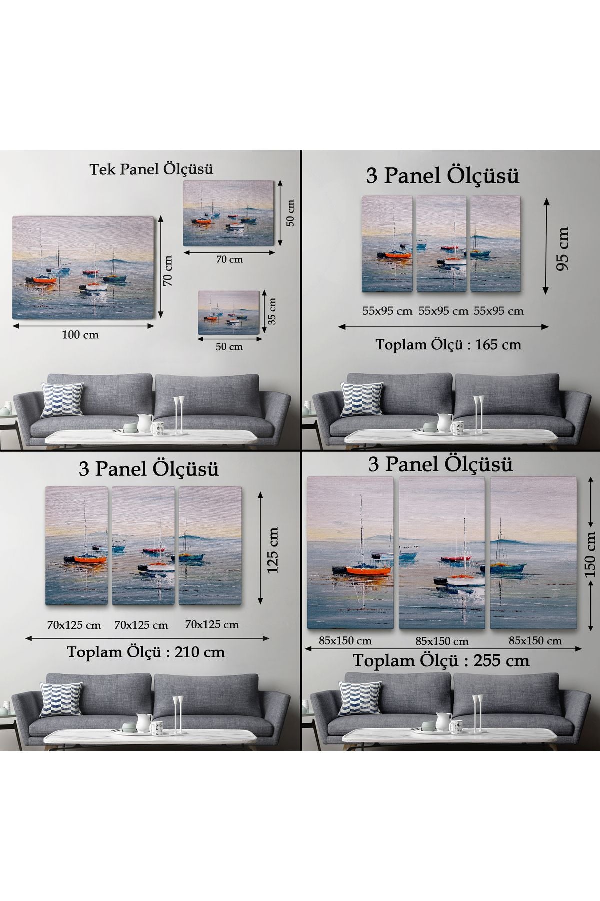 Deniz ve Yelkenliler Manzarası Yağlıboya Görünüm Dekoratif Kanvas Duvar Tablosu-3710