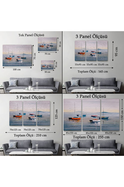 Deniz ve Yelkenliler Manzarası Yağlıboya Görünüm Dekoratif Kanvas Duvar Tablosu-3710