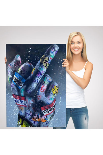 El Hareketi Hip Hop Posteri, Orta Parmak Hareketi Sokak Sanatı, Kanvas Tablo-5315