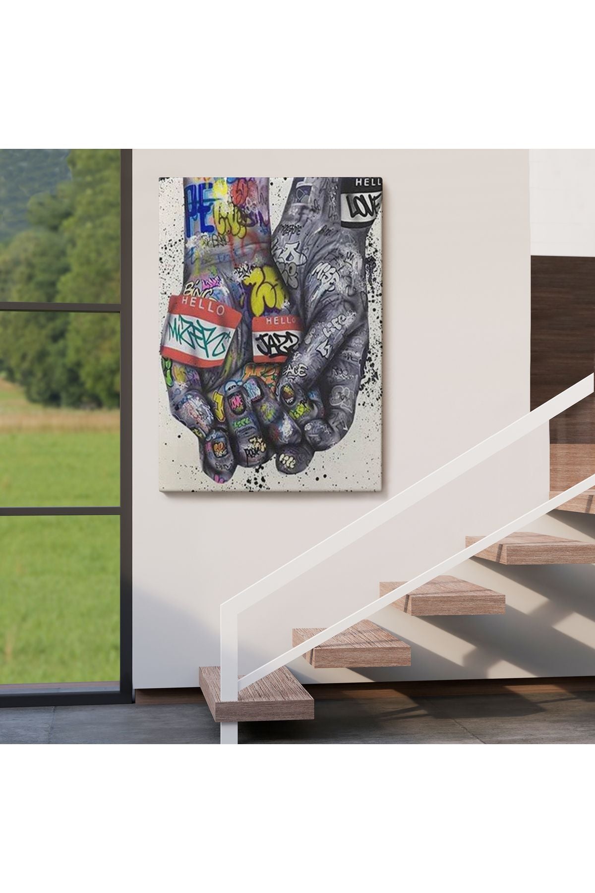 Banksy Tarzı Kanvas Duvar Sanatı, Graffiti El Duvar Posteri Kanvas Tablo-5311