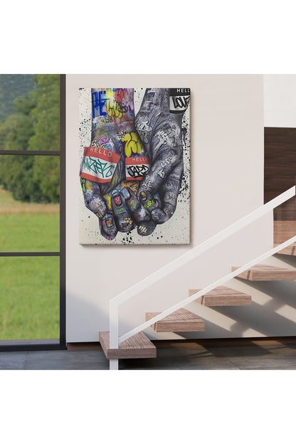 Banksy Tarzı Kanvas Duvar Sanatı, Graffiti El Duvar Posteri Kanvas Tablo-5311