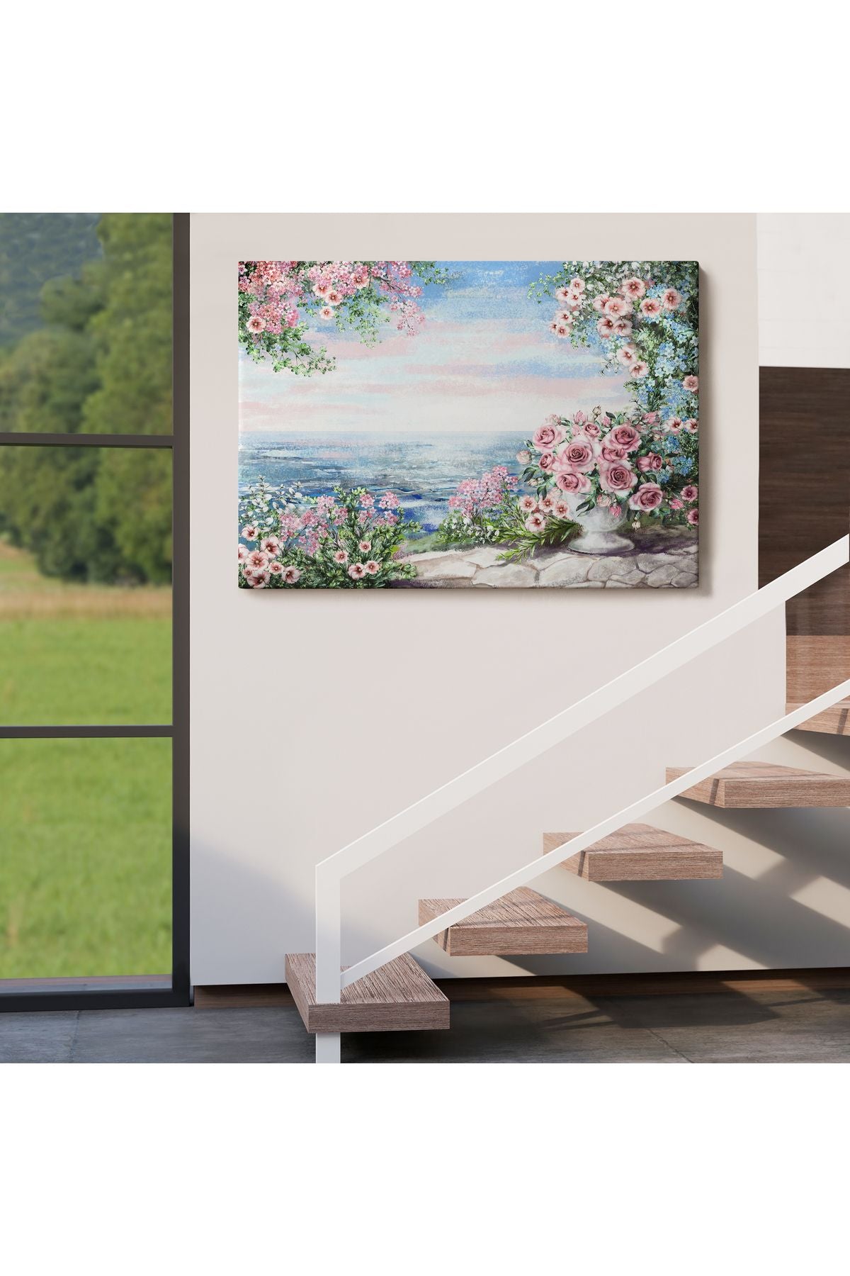 Okyanus Manzaralı Yağlıboya Görünüm Dekoratif Kanvas Duvar Tablosu-3509