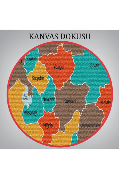 Türkiye Haritası Kanvas Tablo Sınır Komşulu Eğitici Dekoratif Tablo 3094