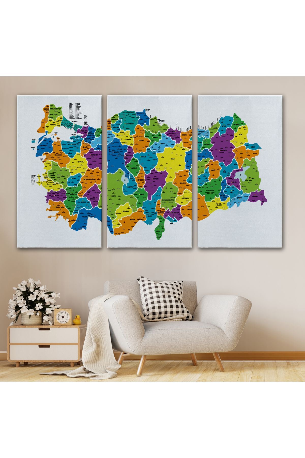 arg001 seri Türkiye Haritası Kanvas Tablo İl ve İlçeli Ayrıntılı Eğitici  Dekoratif Tablo 3032