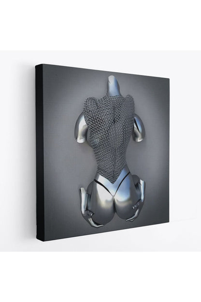 Gri Ve Gümüş Duvar Dekoru, Metalik Efektli Kanvas Tablo, Romantik Beden-5348
