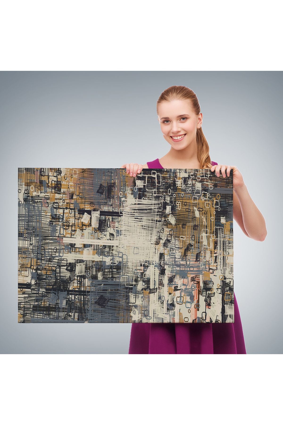 Soyut Geometrik Dekoratif Kanvas Duvar Tablosu-3658