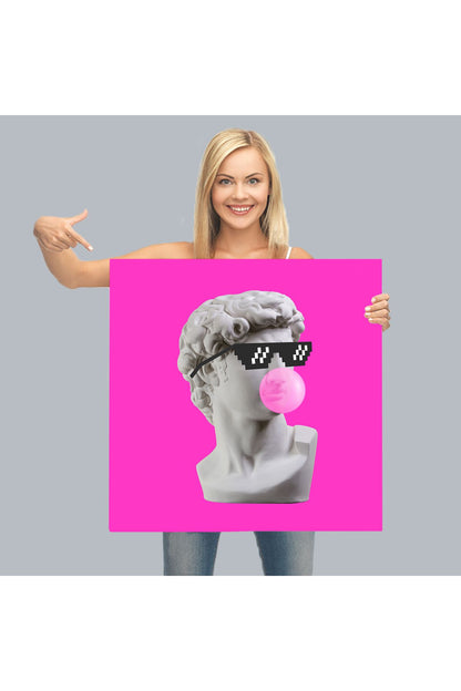 Piksel Gözlüklü David'in Kafasının Alçı Heykeli Kanvas Tablo, Pop Art-5064
