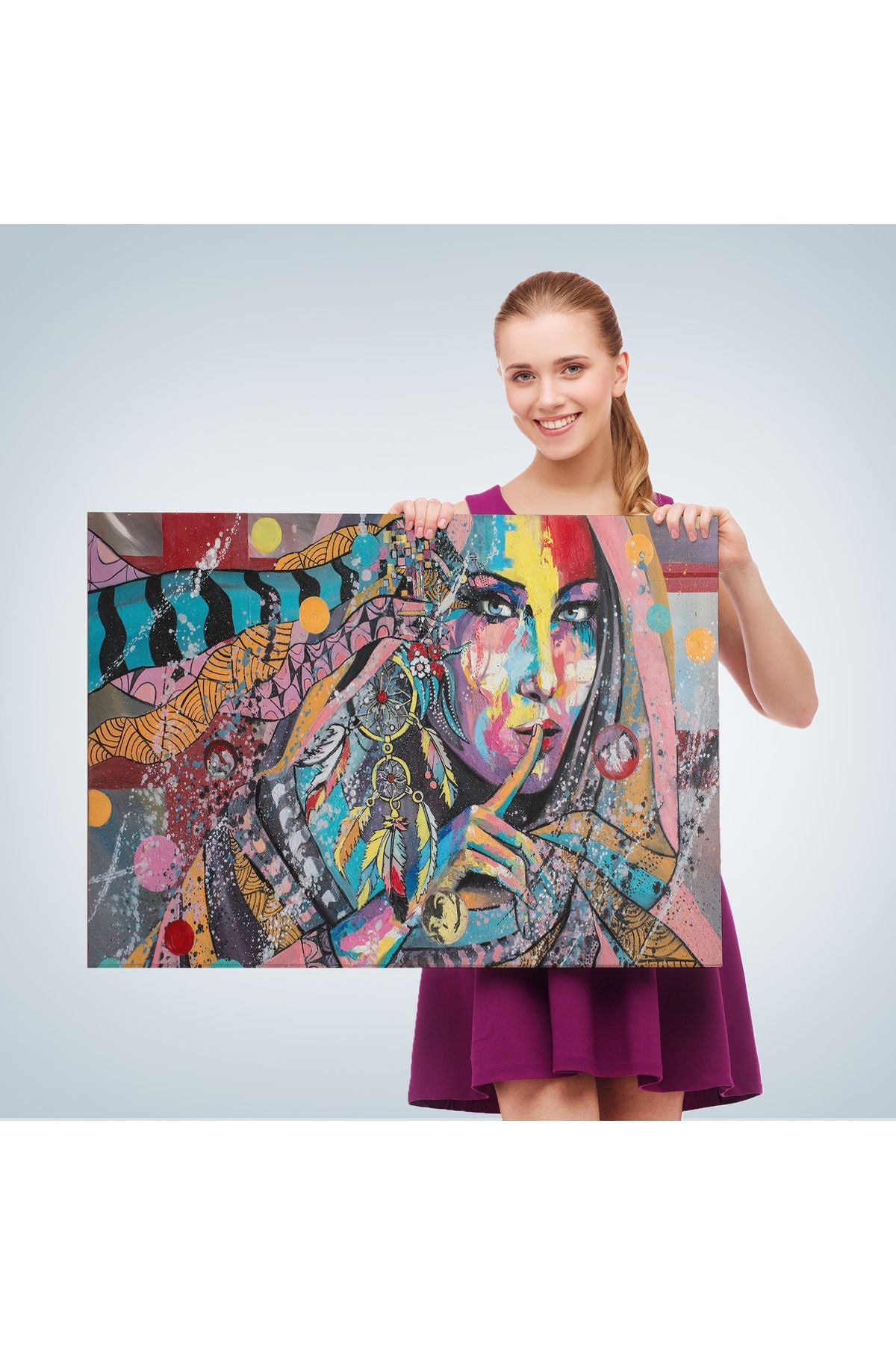 Koruyucu Kız Portresi Yağlıboya Görünüm Dekoratif Kanvas Duvar Tablosu-3469