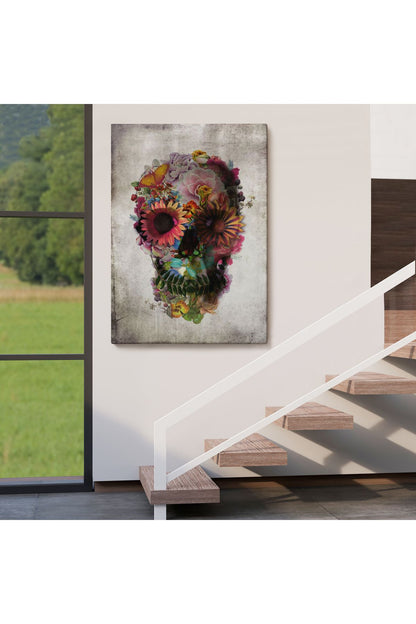Şeker Kafatası Rengarenk Çiçekli Kafatası Ölülerin Günü Kanvas Tablo-5253