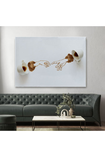 El Ele Espresso Fincanları Dekoratif Kanvas Duvar Tablosu-3639