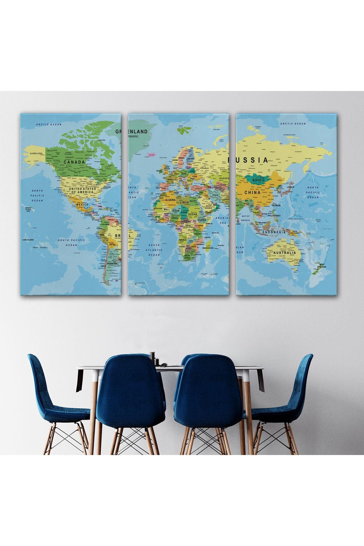 Dünya Haritası Kanvas Tablo Çok Ayrıntılı Dekoratif ve Okyanuslu2151