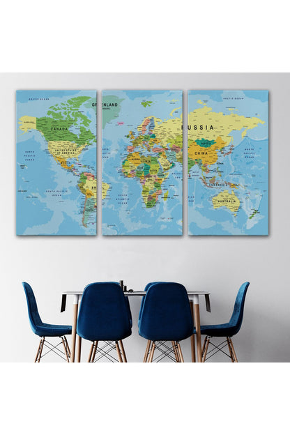 Dünya Haritası Kanvas Tablo Çok Ayrıntılı Dekoratif ve Okyanuslu2151
