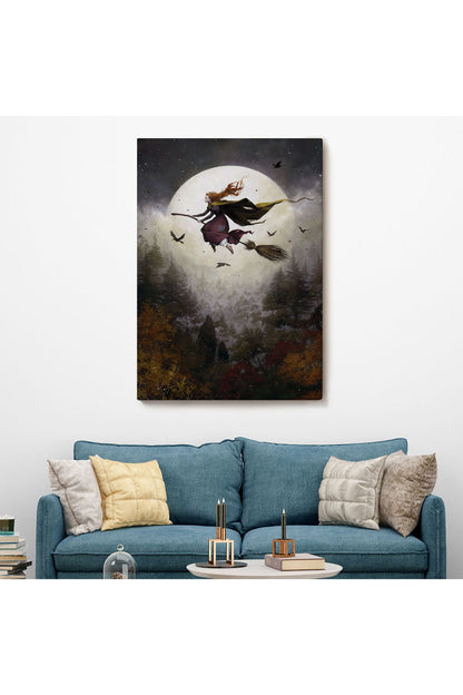 Süpürge ile Uçan Cadı, Cadılar Bayramı Helloven Duvar Tablosu -6159