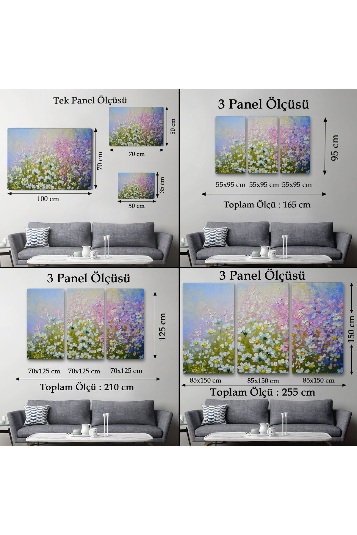 Kır Çiçekleri Yağlıboya Görünüm Dekoratif Kanvas Duvar Tablosu-3535