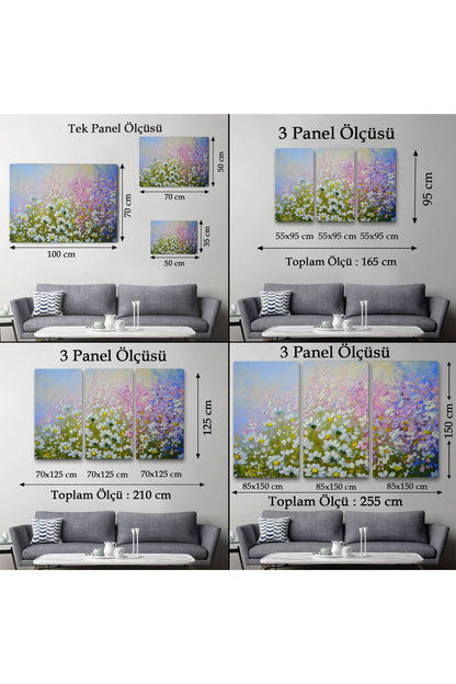 Kır Çiçekleri Yağlıboya Görünüm Dekoratif Kanvas Duvar Tablosu-3535