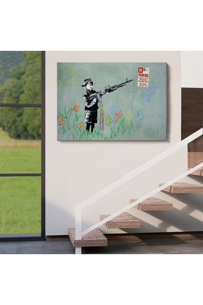 Bansky'nin Makineli Tüfekli Çocuk İsimli Eseri Kanvas Tablo, No Parking-5008