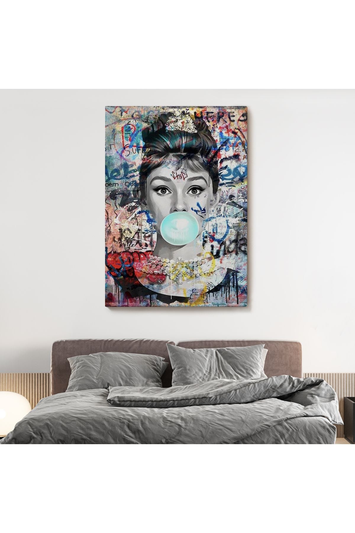 Audrey Hepburn Banksy Style Duvar Sanatı Ciklet Posteri, Hepburn Kanvas Tablo-5319