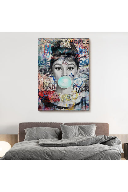 Audrey Hepburn Banksy Style Duvar Sanatı Ciklet Posteri, Hepburn Kanvas Tablo-5319