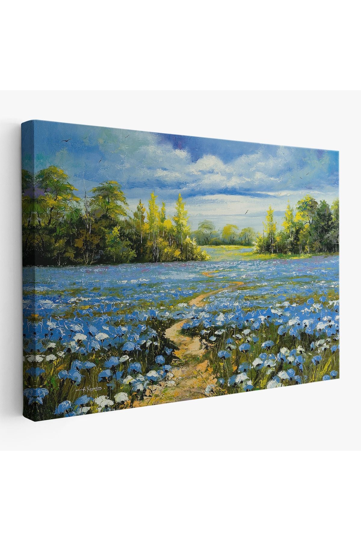 Mavi Gelincik Tarlası Yağlıboya Görünüm Dekoratif Kanvas Duvar Tablosu-3763