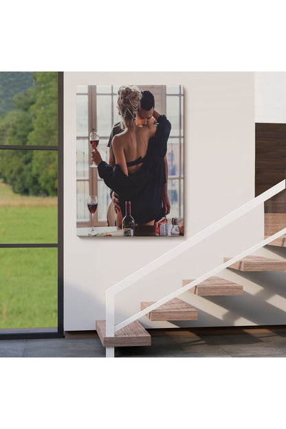 Kırmızı Şarap İçen Sevgililer Dekoratif Duvar Tablosu-6158