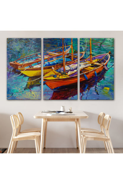 Okyanus Üzerinde Gün Batımı Tekne ve Deniz Kanvas Duvar Tablosu-1194