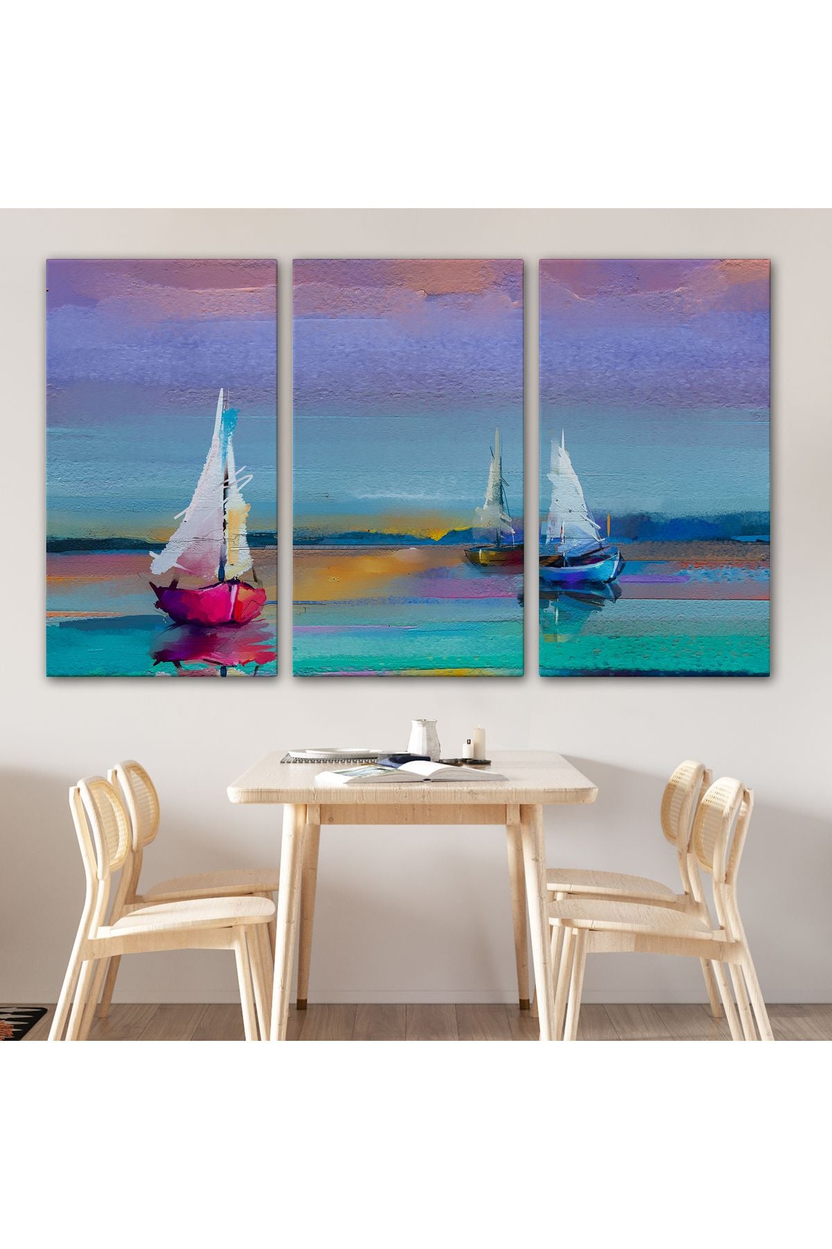 Denizdeki Yelkenliler Yağlıboya Görünüm Dekoratif Kanvas Duvar Tablosu-3616