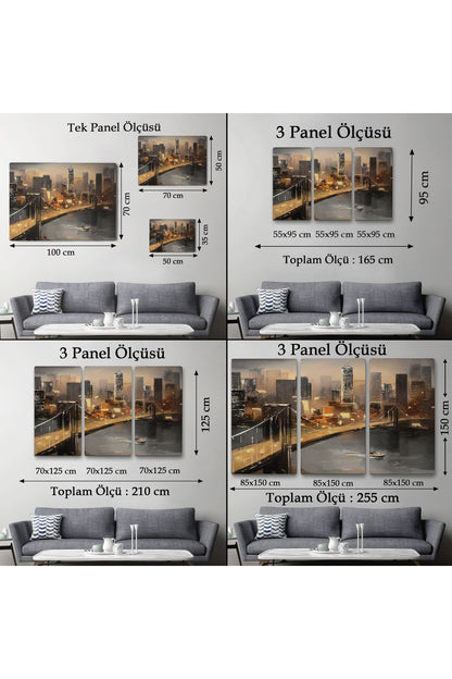 New York Nehir ve Köprü Manzarası Duvar Tablosu-3733