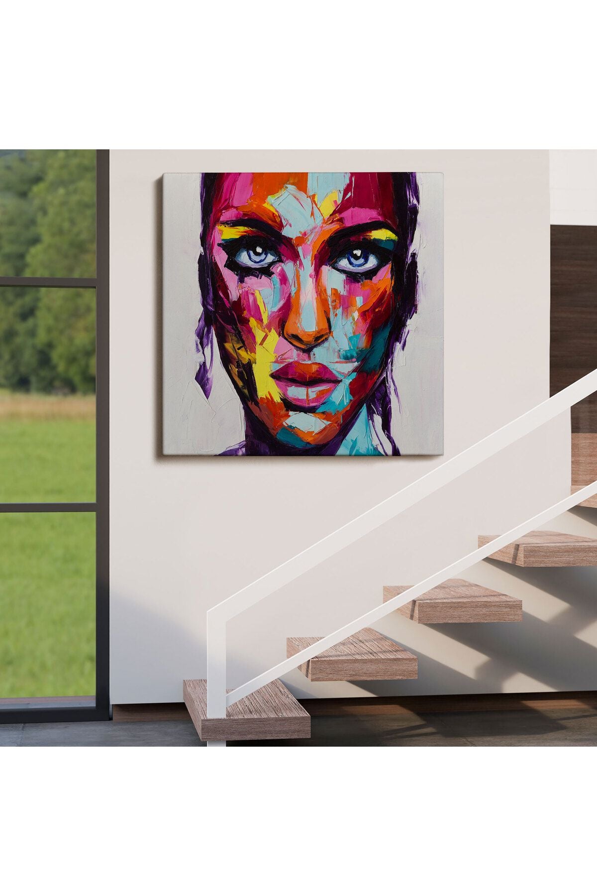 Soyut Renkli Kadın Yağlıboya Görünüm Dekoratif Kanvas Duvar Tablosu-5836