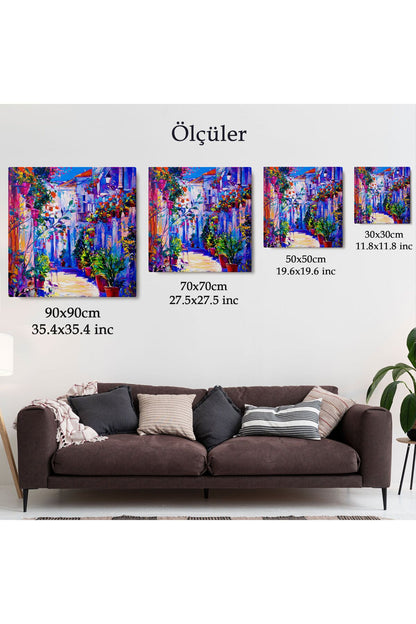 Çiçekli Sokak Yağlıboya Görünüm Dekoratif Kanvas Duvar Tablosu-5827