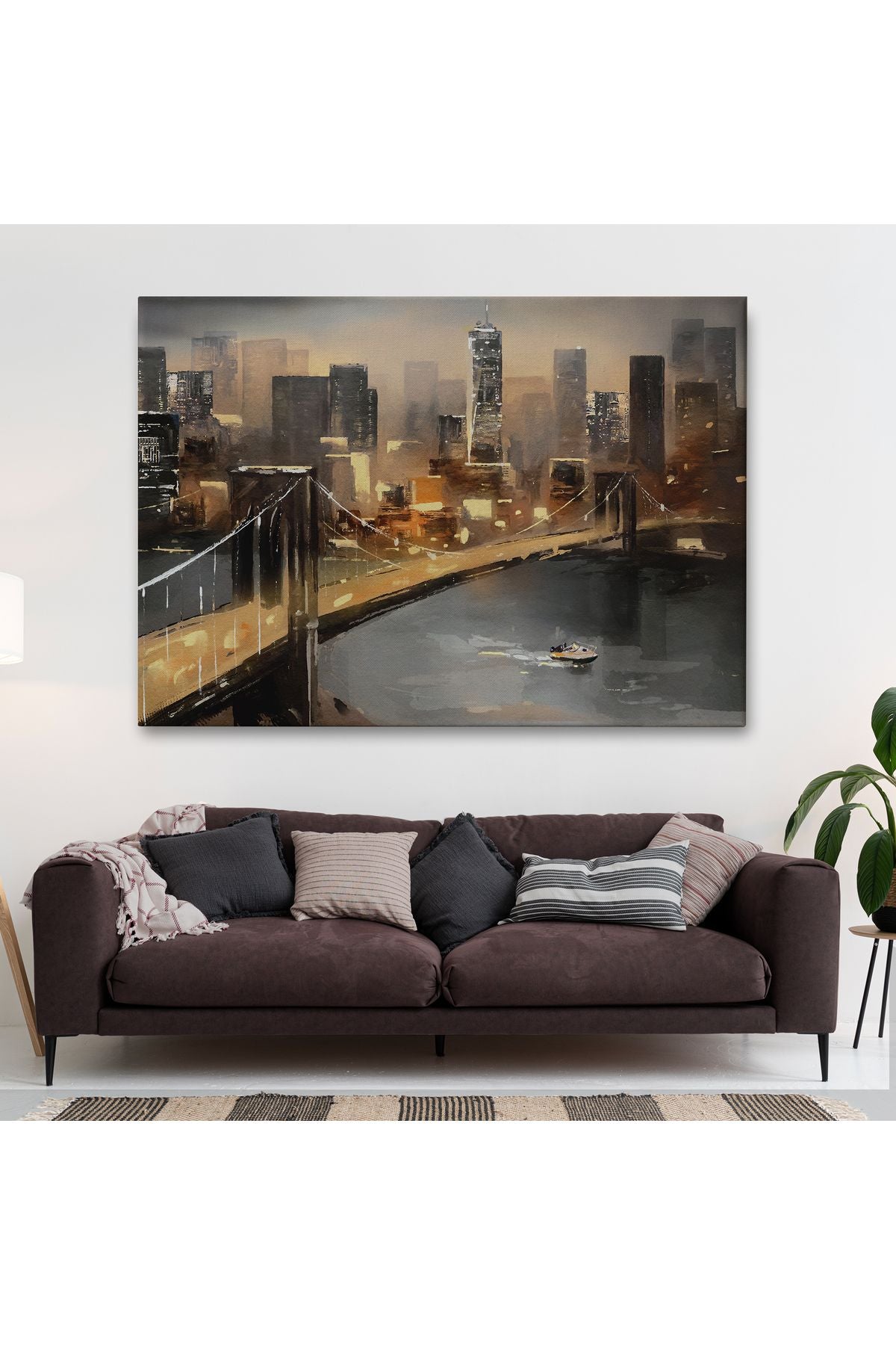 New York Nehir ve Köprü Manzarası Duvar Tablosu-3733