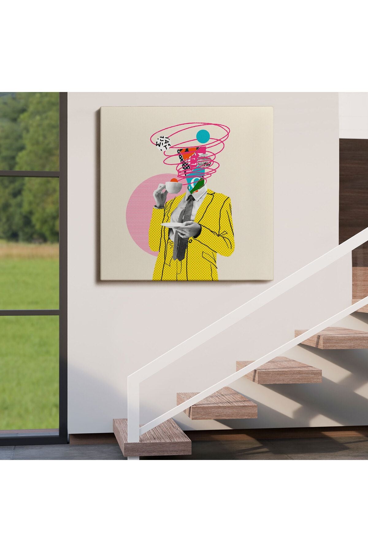 Çizgi Roman Kahramanı Kahvesini Yudumluyor Pop Art Kanvas Tablo-5066