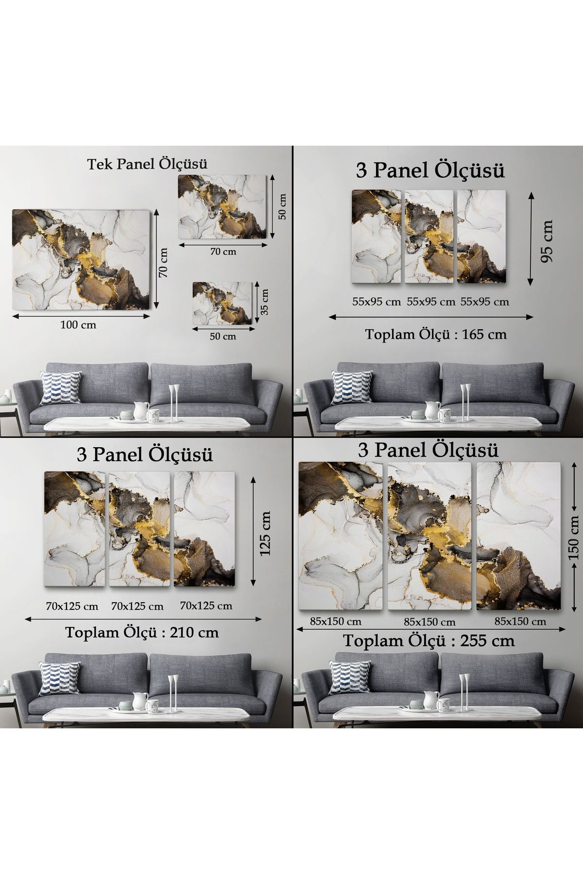 Mermer Desenli ve Altun Tozu Detaylı Soyut Modern Kanvas Tablo-5055