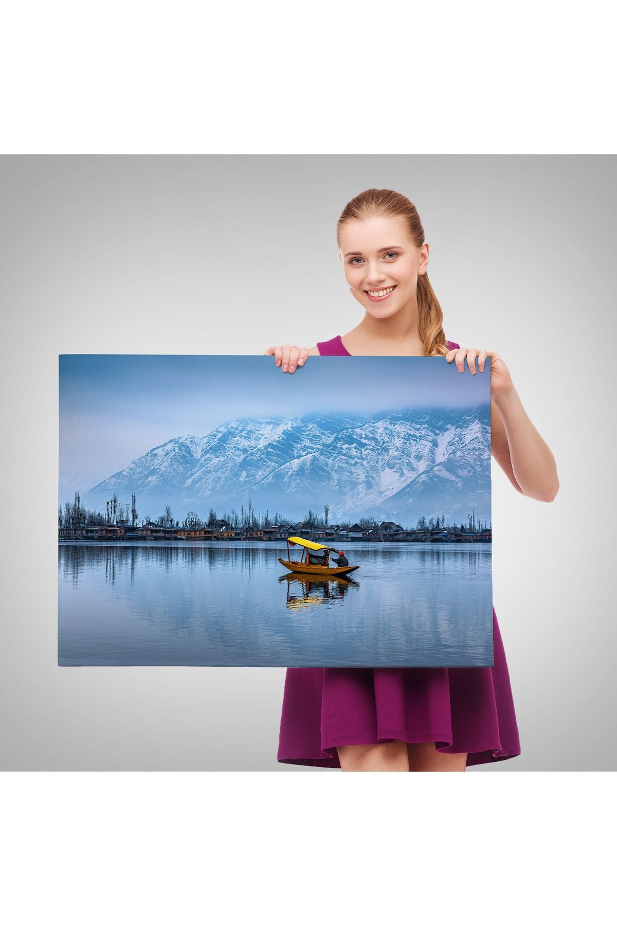 Hindistan Srinagar Dal Gölü Kış Manzara Tablosu-1244