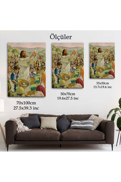 Rab İsa Binlerce Kişiyi Birkaç Ekmek ve Balıkla Doyuruyor Tablo Jesus Christ -6386