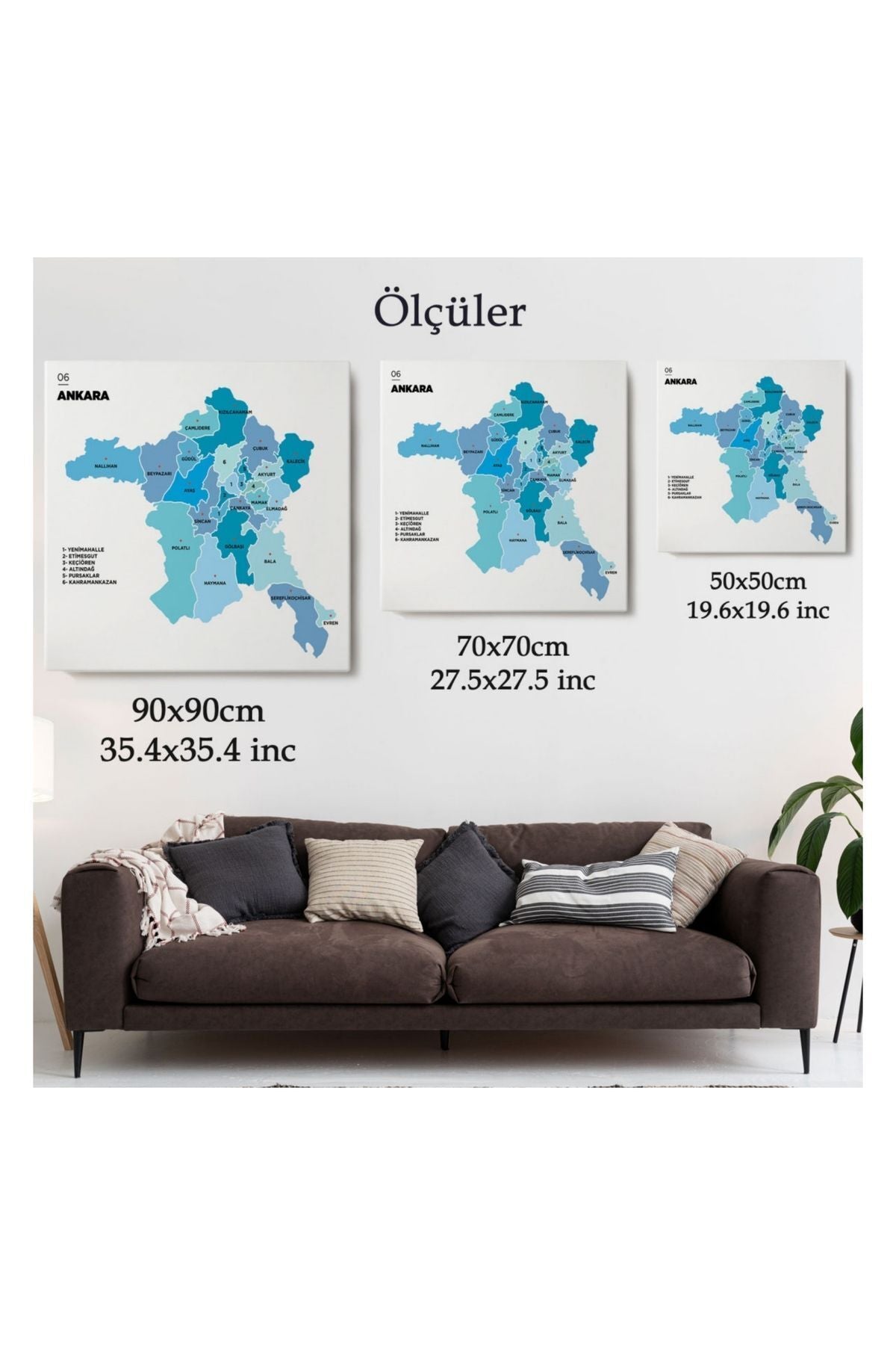 Kanvas Tablo, Duvar Dekoru, İl ve İlçeler Haritası Ankara, Modern 1264 BUNGKNV