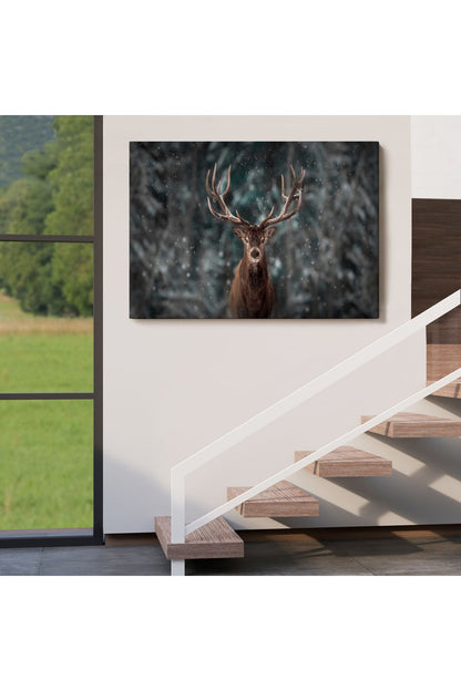 Ren Geyiği ve Kar Kanvas Tablo, Ren Geyiği Kış Ormanı Tablo-5370