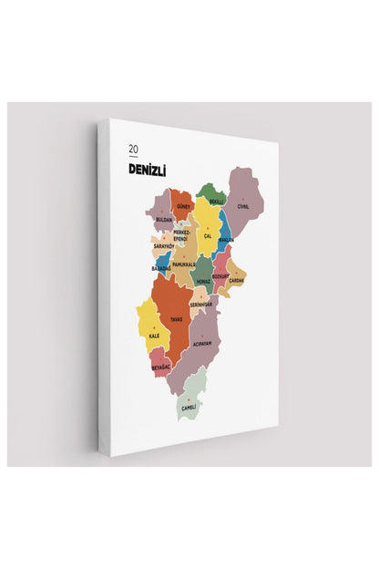 Kanvas, Duvar Tablosu, Dekoratif, İl ve İlçeler Haritası Denizli, Modern 1319 EGKNV