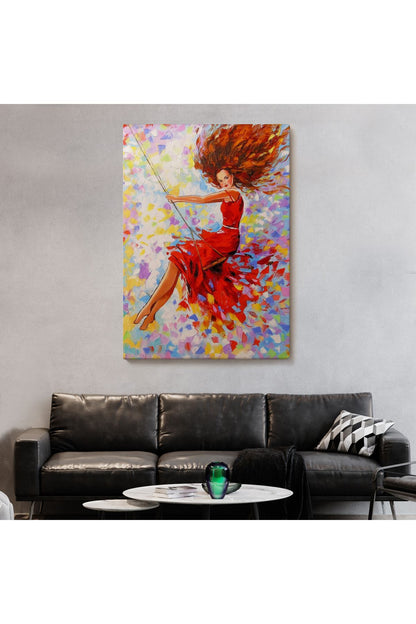 Salıncaktaki Kırmızı Elbiseli Kız Tablosu-6317