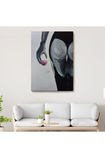 Kızmızı Şarap İçen Sexi Kadın Duvar Tablosu-6219