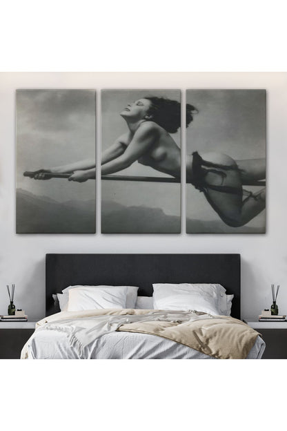 Süpürgeye Binen Çıplak Cadı Tablo, Cadılar Bayramı Gotik Tablo, William Mortensen-5395