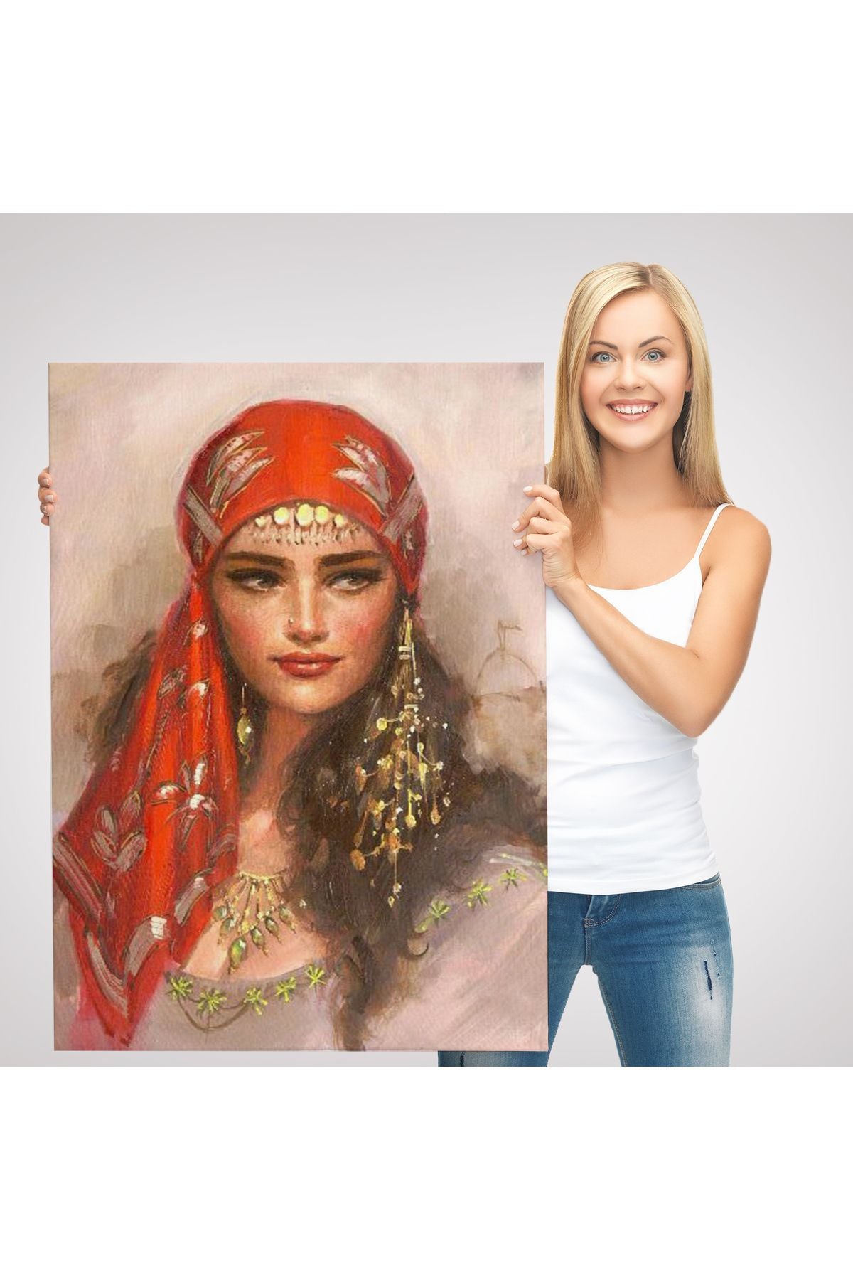 Kırmızı Başörtülü Güzel kadın Duvar Tablosu-6206